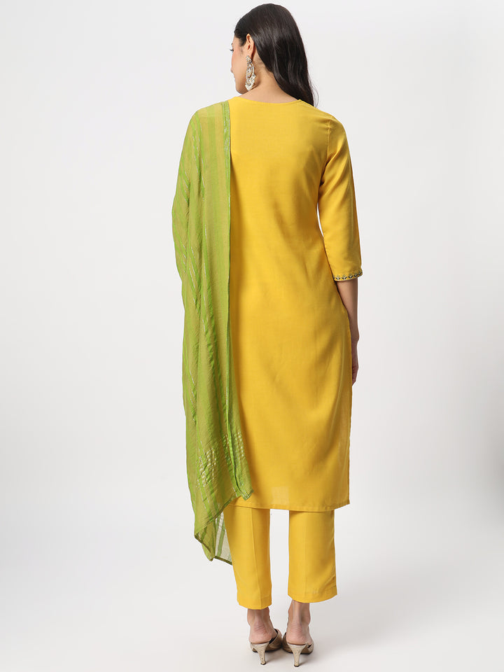 Gorgeous Yellow Suit | Cotton top bottom with Viscose dupatta