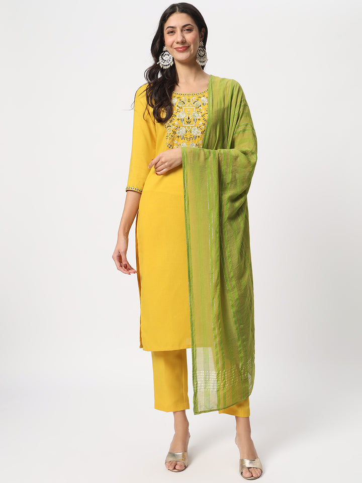Gorgeous Yellow Suit | Cotton top bottom with Viscose dupatta