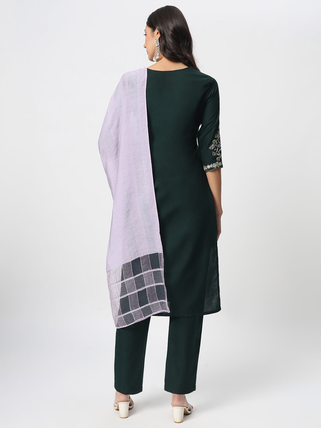 Charming Bottle Green Suit | Cotton top bottom with Viscose dupatta