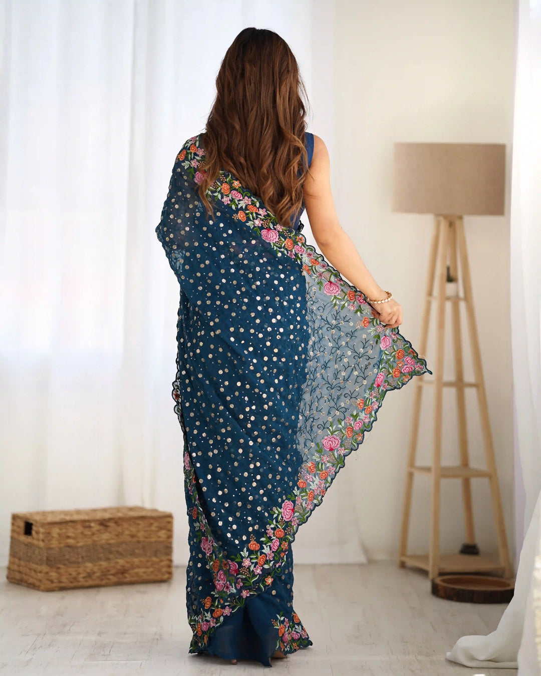 Exclusive Georgette Saree | Intricate  Multy Thread, Sequance Embroidery Work Embellishment