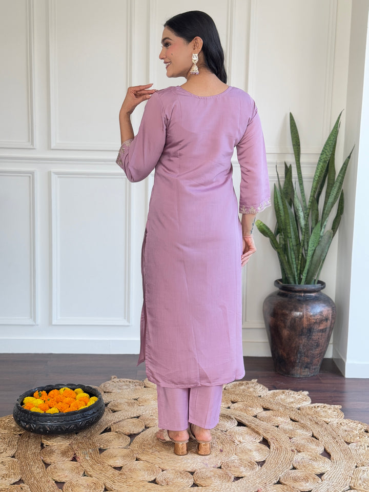 Charming Lavender Suit | Chanderi top bottom with Jacquard Butti dupatta