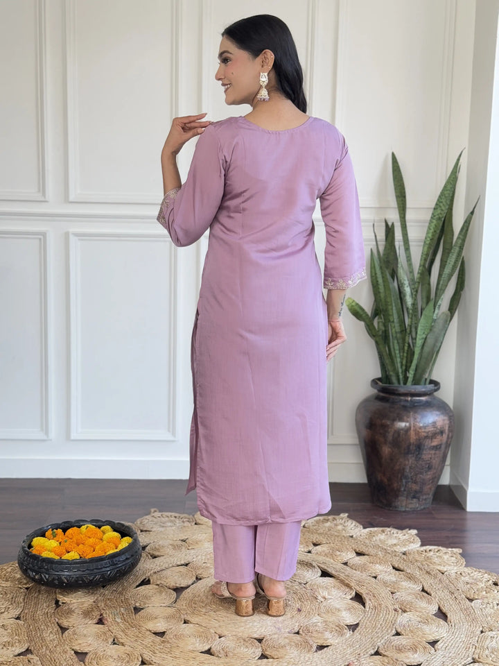 Charming Lavender Suit | Chanderi top bottom with Jacquard Butti dupatta
