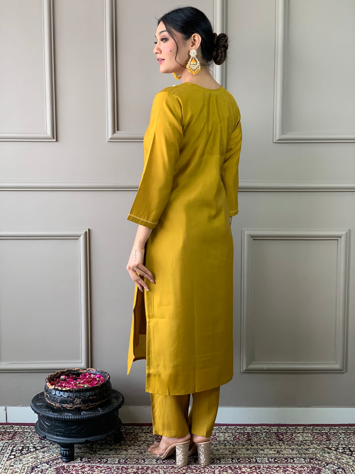 Elegant Mustard Suit | PV Chanderi top bottom with Jacquard   dupatta
