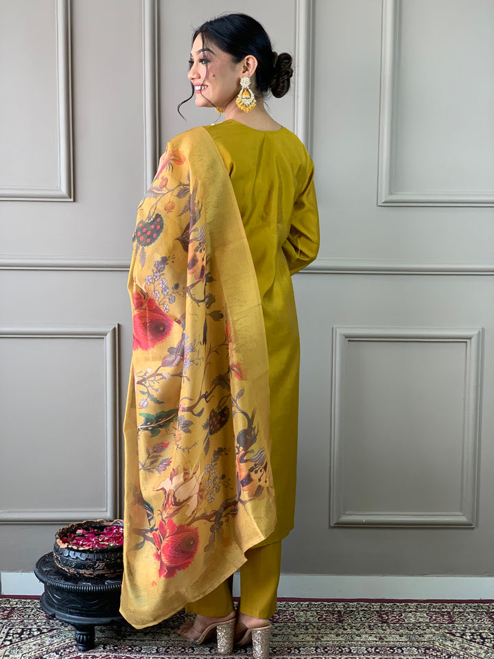 Elegant Mustard Suit | PV Chanderi top bottom with Jacquard   dupatta