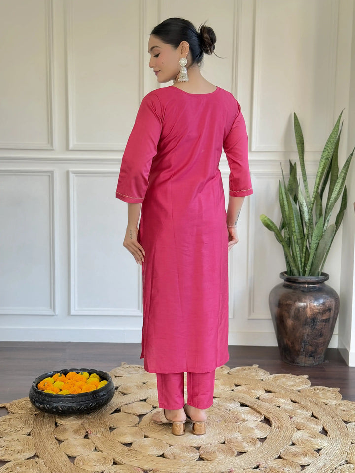 Gorgeous Rani Pink Suit | Chanderi top bottom with Organza dupatta