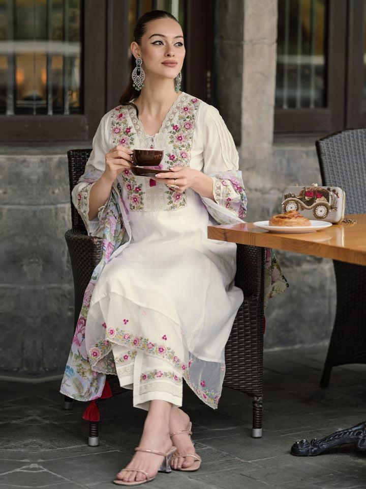 Stunning White Suit | Chanderi top bottom with Organza dupatta