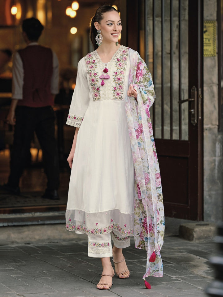 Stunning White Suit | Chanderi top bottom with Organza dupatta
