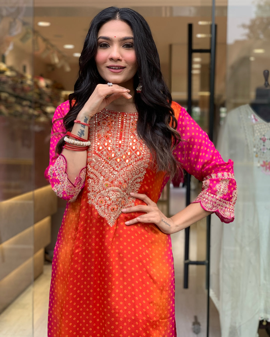 Elegant Bright Pink Suit | Chinon top bottom with dupatta