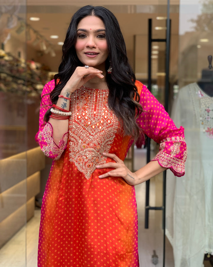 Elegant Bright Pink Suit | Chinon top bottom with dupatta