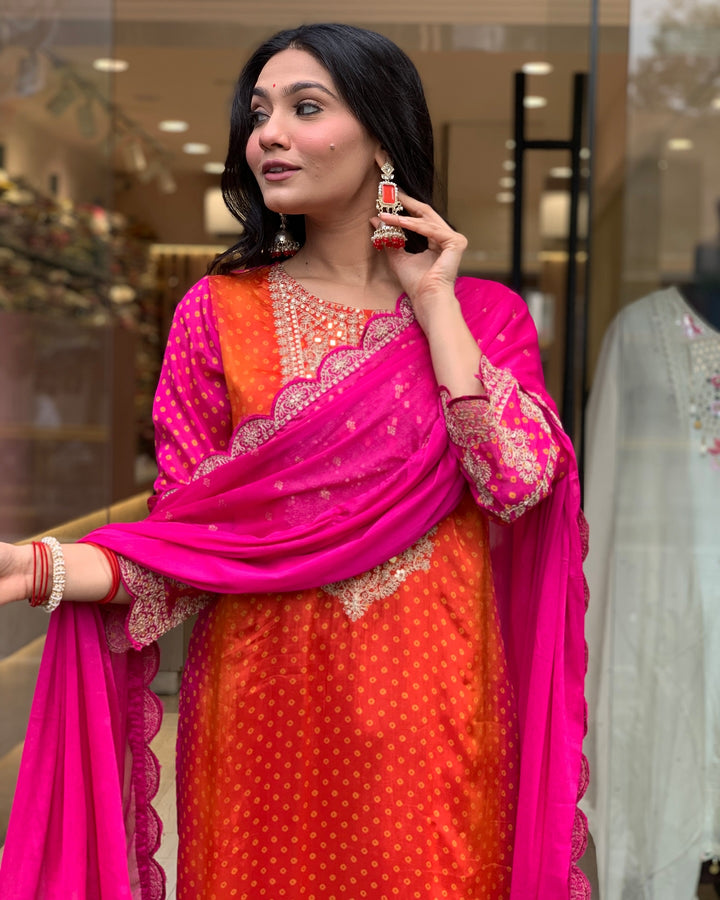 Elegant Bright Pink Suit | Chinon top bottom with dupatta
