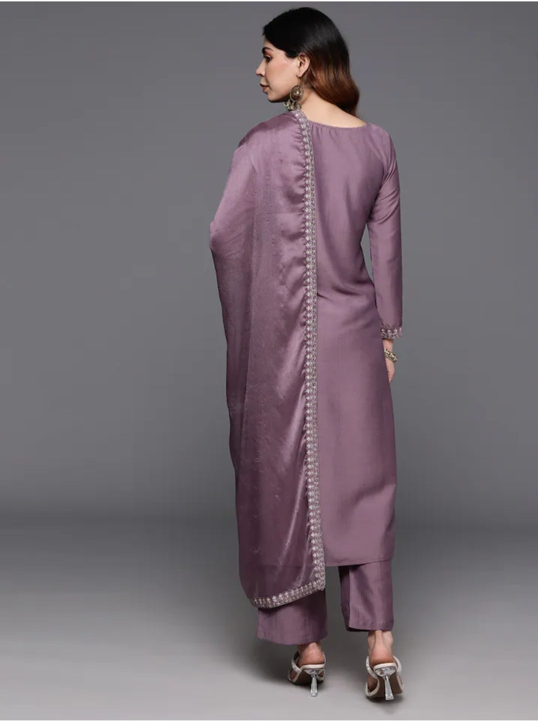 Charming Dusty  Purple Suit | Chanderi Viscose top bottom with Chinon dupatta