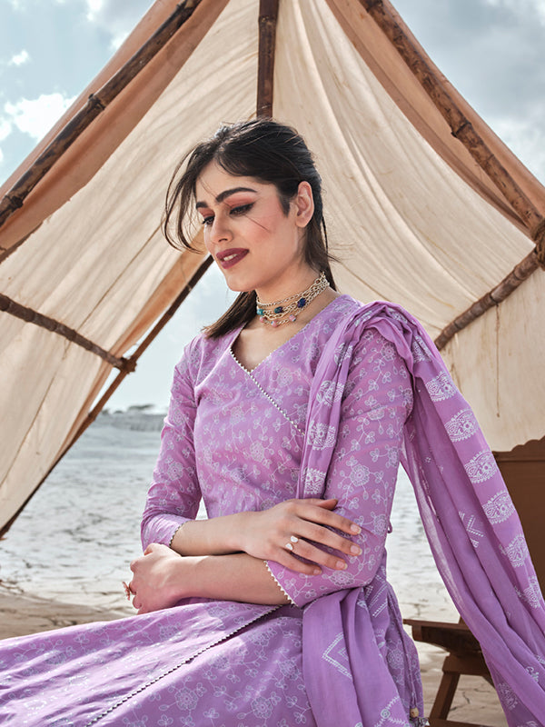 Stunning Lavender Suit | Cotton top bottom with dupatta