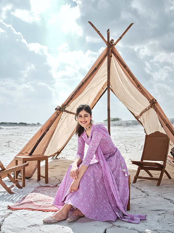 Stunning Lavender Suit | Cotton top bottom with dupatta