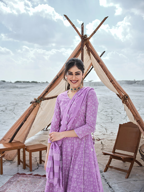 Stunning Lavender Suit | Cotton top bottom with dupatta