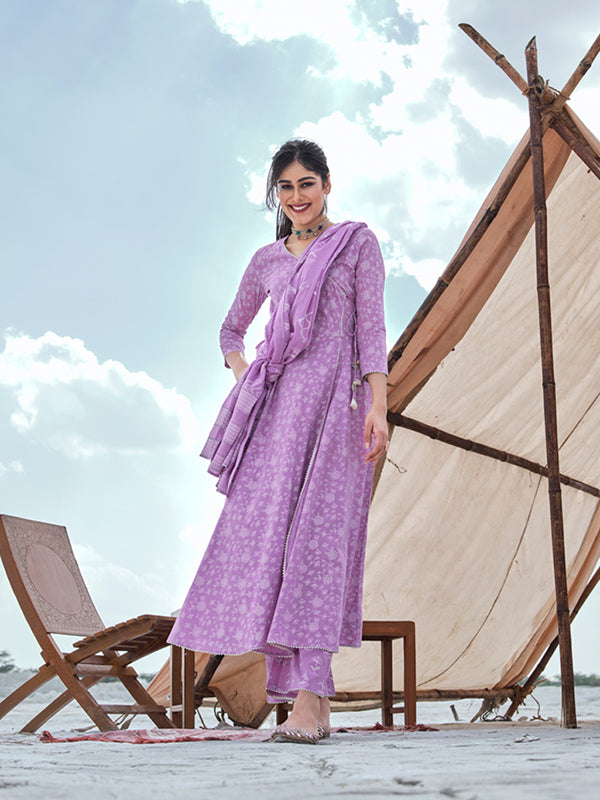 Stunning Lavender Suit | Cotton top bottom with dupatta