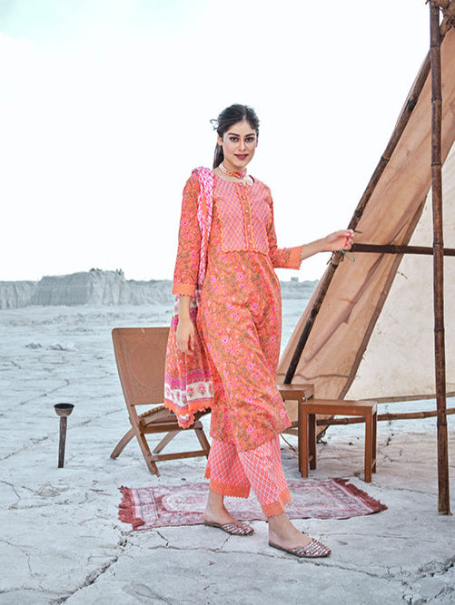 Graceful Orange Suit | Cotton top bottom with dupatta