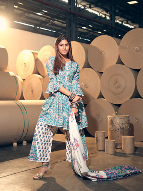 Stunning Sea Green Suit | Cotton top bottom with dupatta