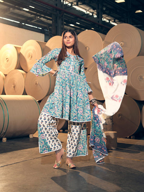 Stunning Sea Green Suit | Cotton top bottom with dupatta