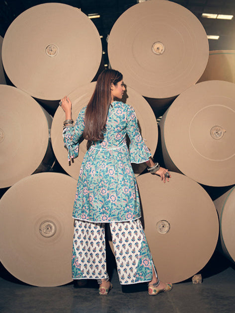 Stunning Sea Green Suit | Cotton top bottom with dupatta