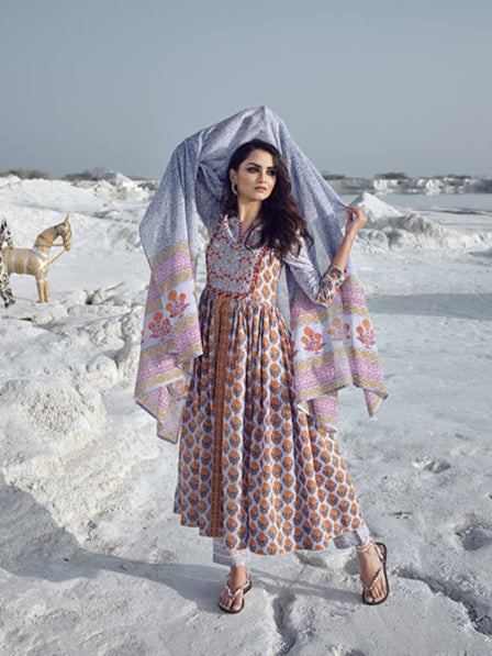 Elegant Multicolor Suit | Cotton top bottom with dupatta