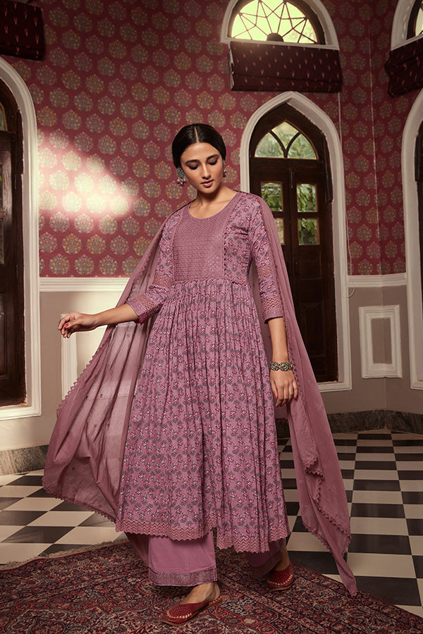 Charming Dusty Pink Suit | Cotton top bottom with dupatta