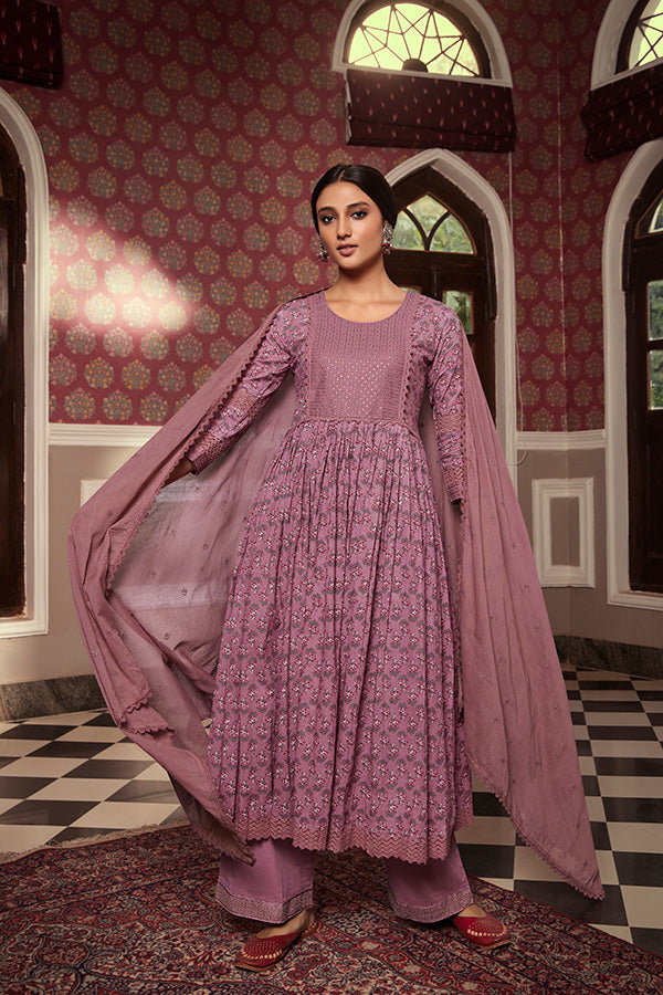 Charming Dusty Pink Suit | Cotton top bottom with dupatta