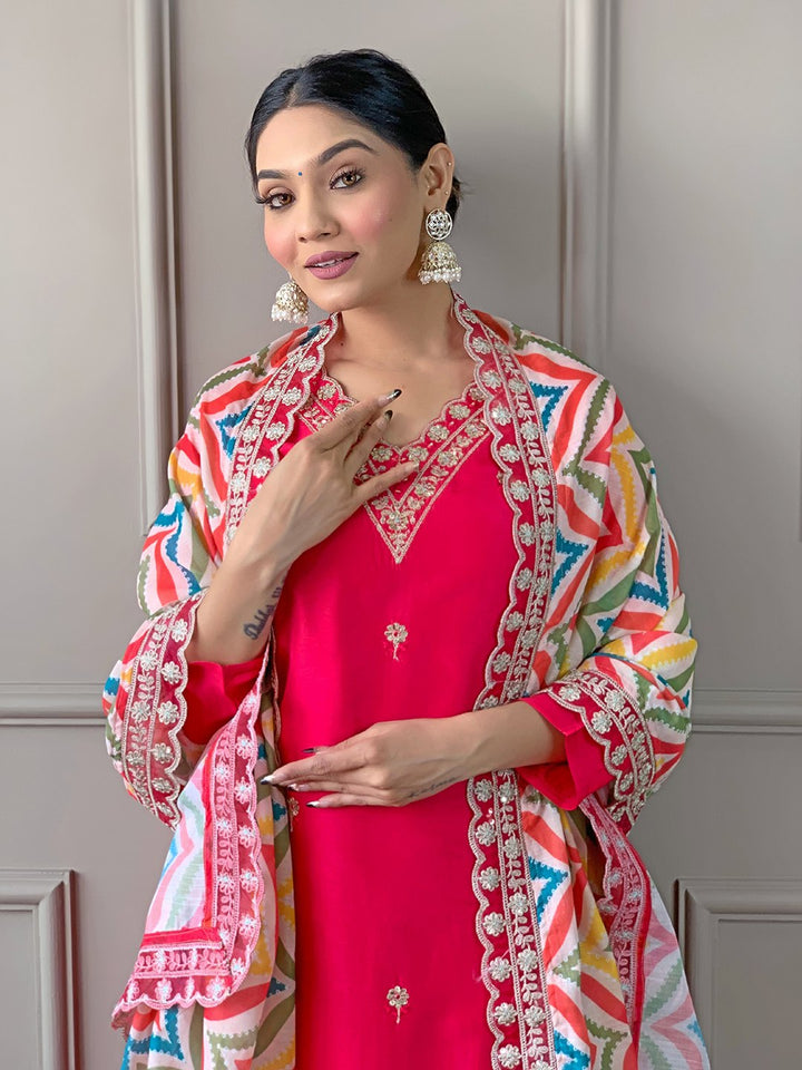 Gorgeous Rani Pink Suit | Viscose top bottom with Linen dupatta