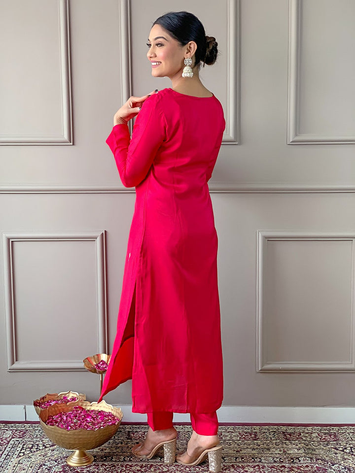 Gorgeous Rani Pink Suit | Viscose top bottom with Linen dupatta