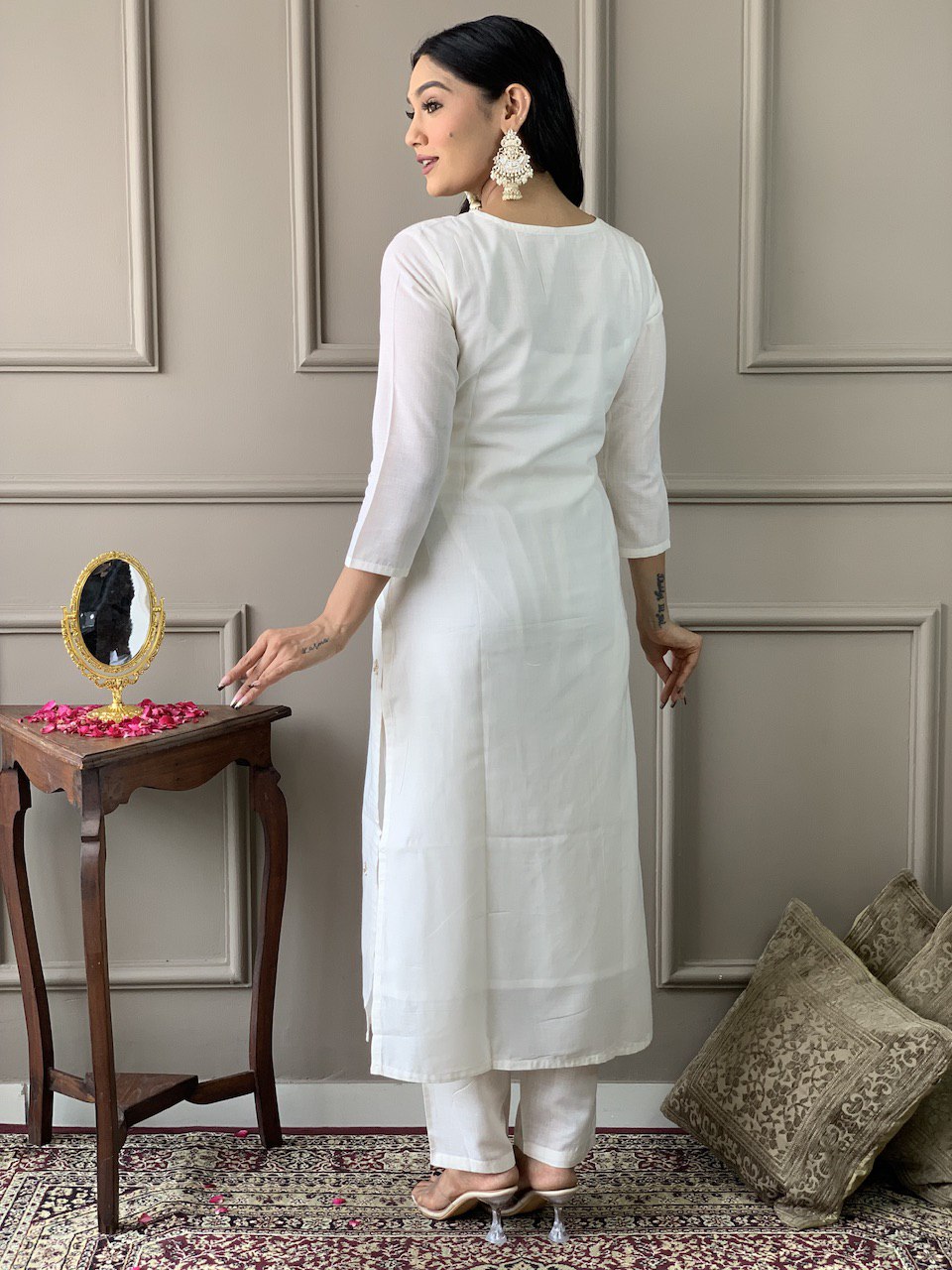 Stunning White Suit | Chanderi Viscose top bottom with Jacquard Silk dupatta