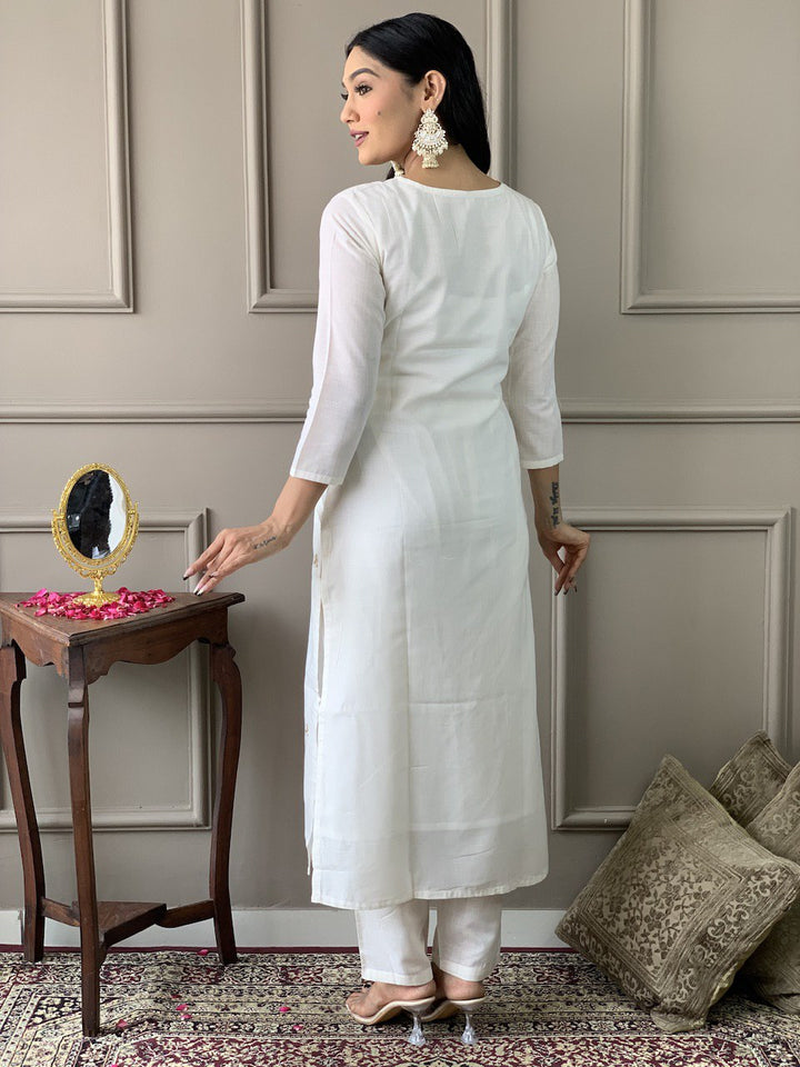 Stunning White Suit | Chanderi Viscose top bottom with Jacquard Silk dupatta