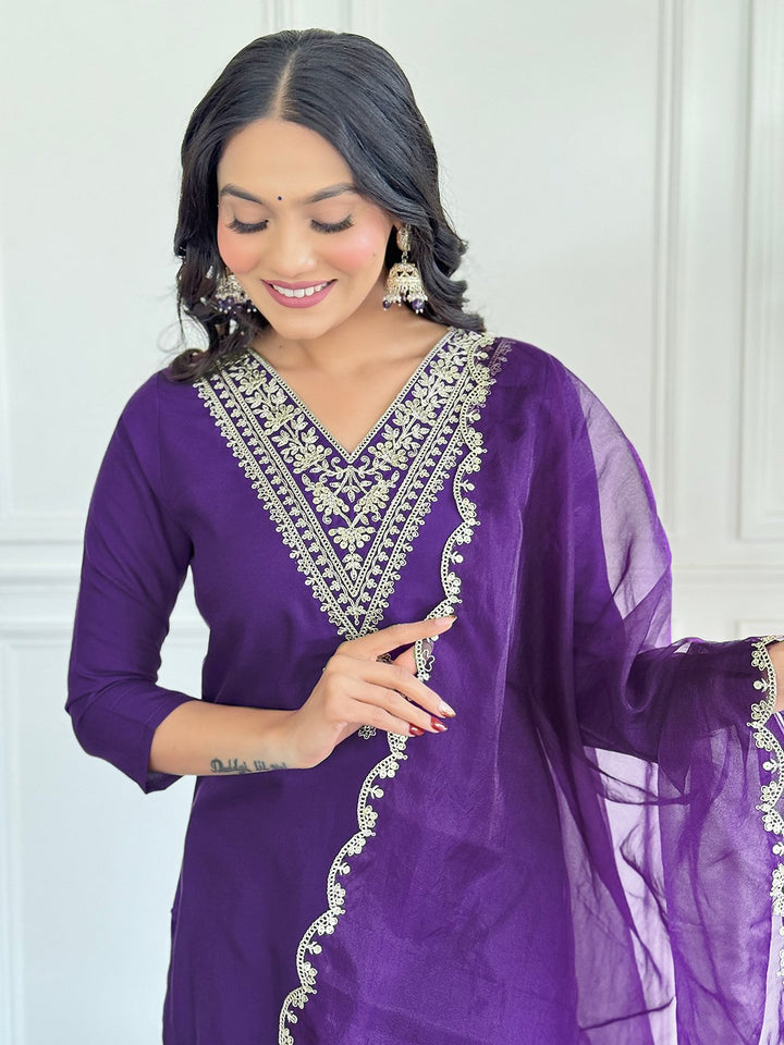 Elegant Purple Suit | Viscose Rayon top bottom with Organza dupatta