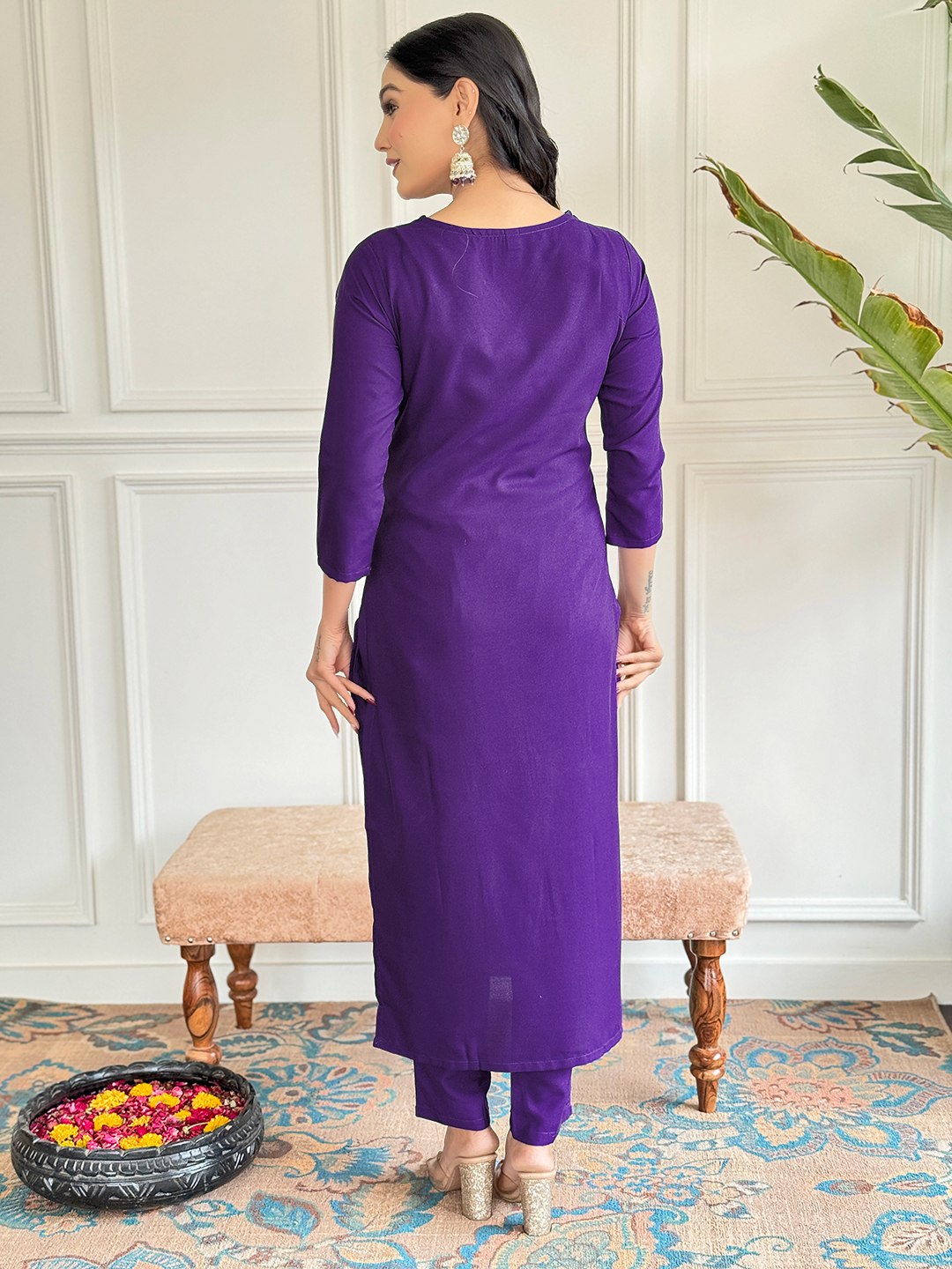 Elegant Purple Suit | Viscose Rayon top bottom with Organza dupatta