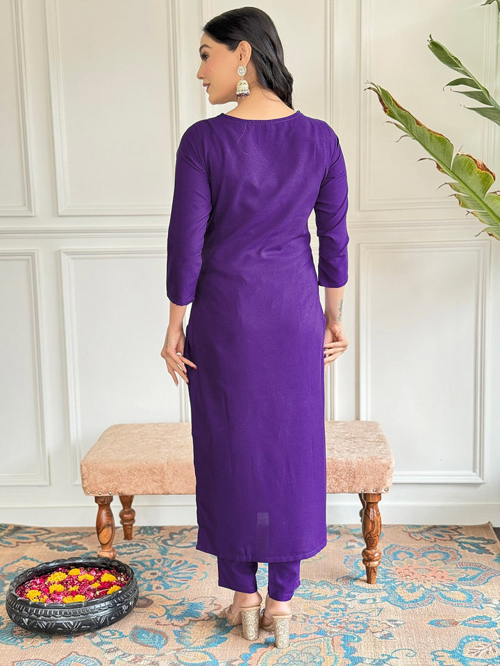 Elegant Purple Suit | Viscose Rayon top bottom with Organza dupatta