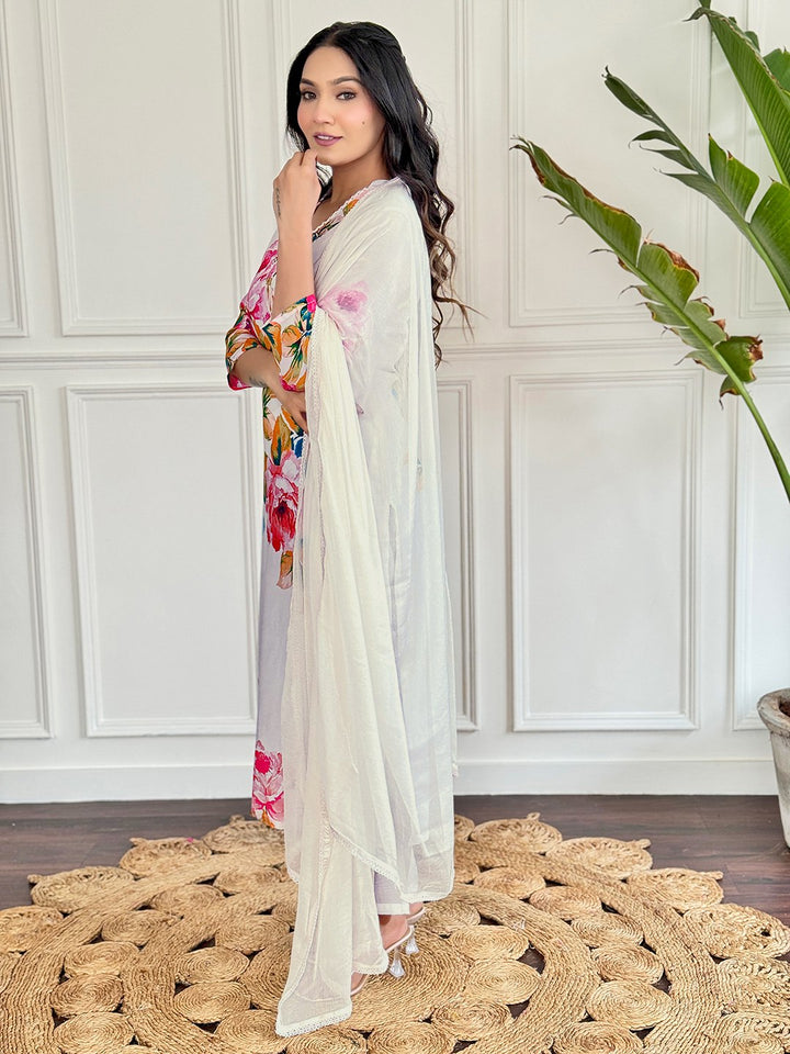 Elegant White French Crepe Top Matched with Viscose Rayon Bottom | Enhanced by a Beautiful Nazmin