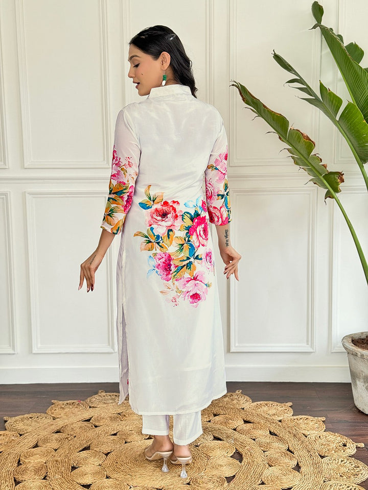 Elegant White French Crepe Top Matched with Viscose Rayon Bottom | Enhanced by a Beautiful Nazmin