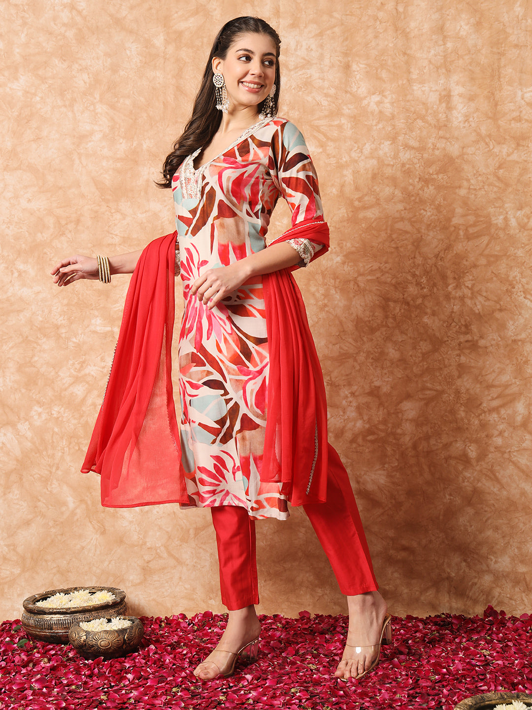 Graceful Multicolor Suit | Rayon top bottom with Nazmin dupatta