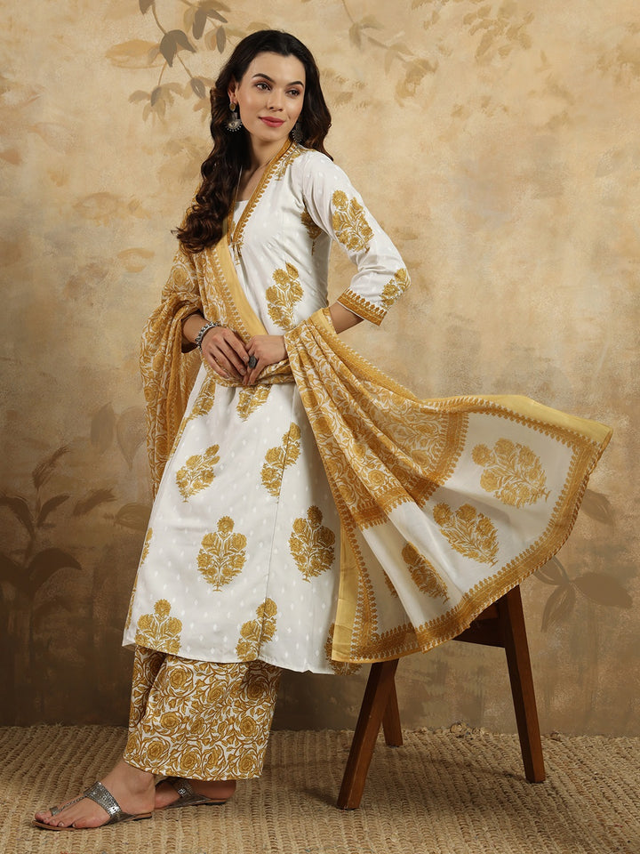 Gorgeous Mustard Suit | Cotton Blend top bottom with Chanderi Cotton dupatta