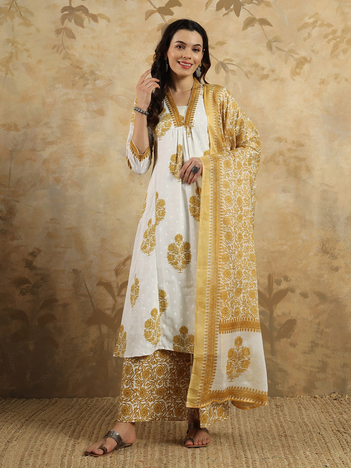 Gorgeous Mustard Suit | Cotton Blend top bottom with Chanderi Cotton dupatta