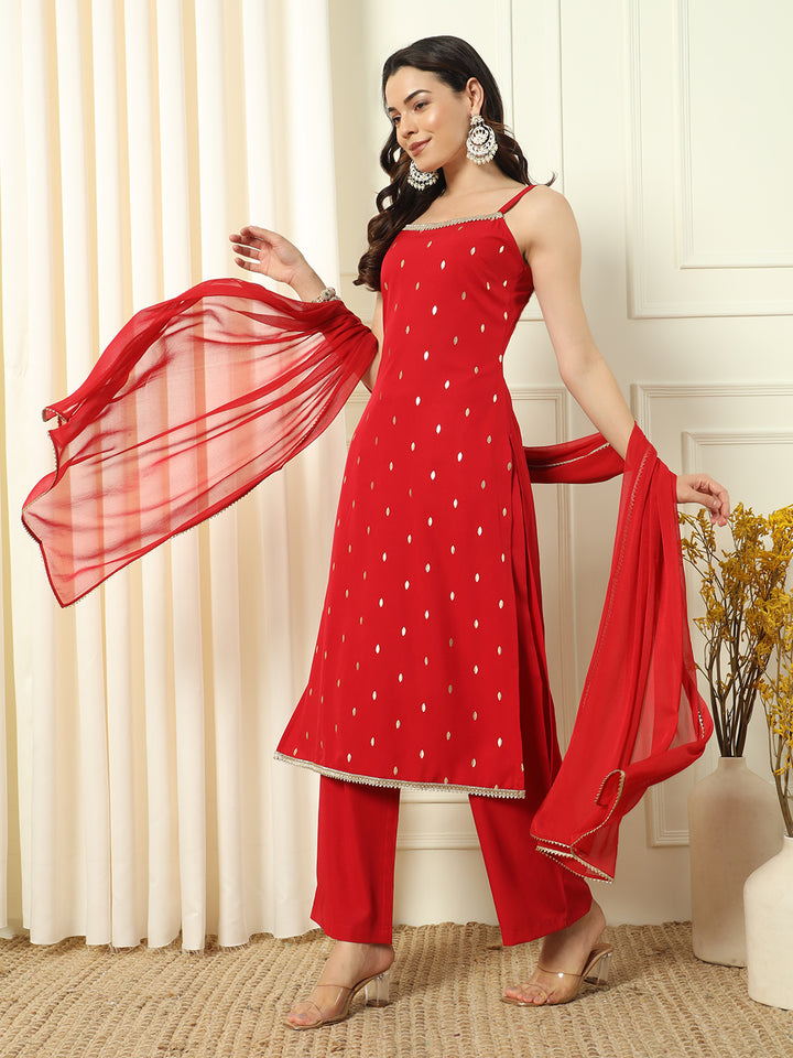 Graceful Red Suit | Crepe top bottom with dupatta