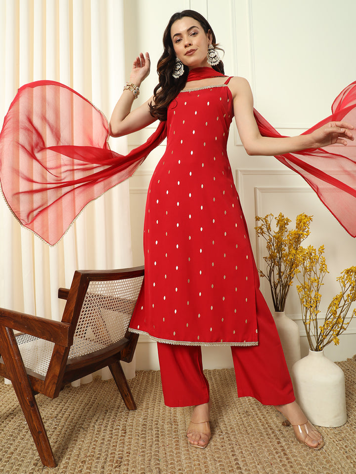 Graceful Red Suit | Crepe top bottom with dupatta