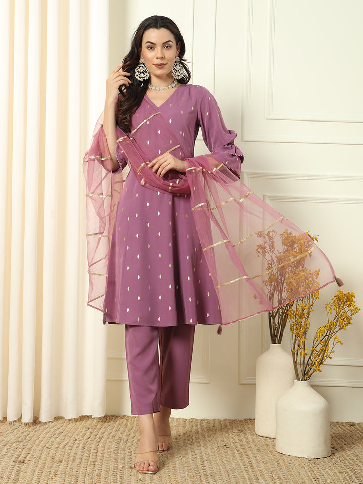 Elegant Lavender Suit | Crepe top bottom with Net dupatta