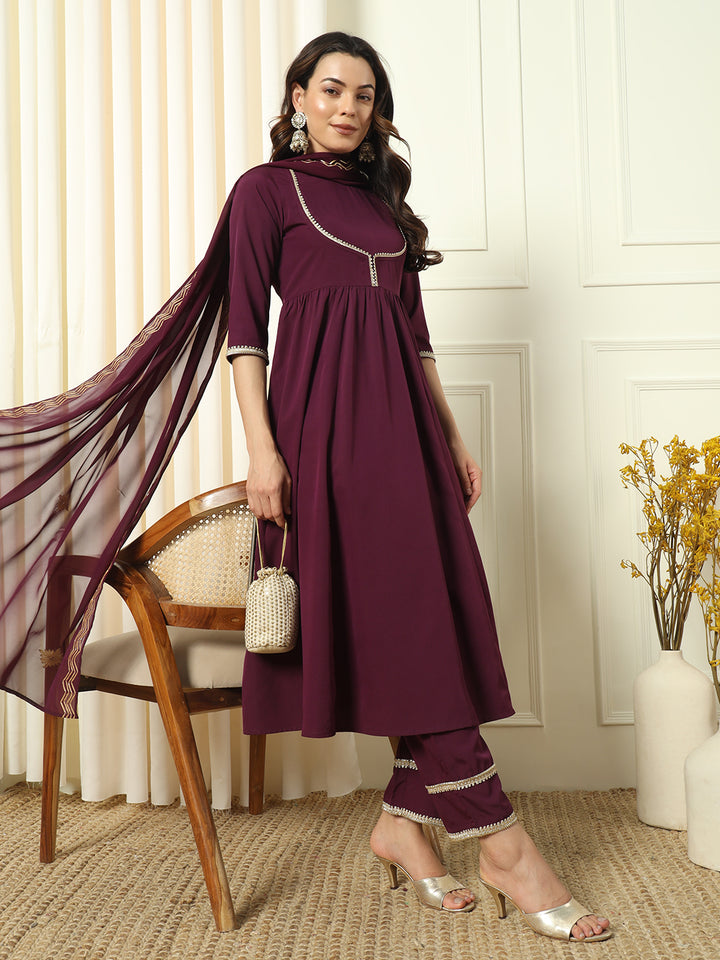 Graceful Wine Suit | Crepe top bottom with dupatta