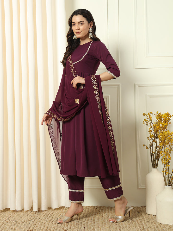 Graceful Wine Suit | Crepe top bottom with dupatta