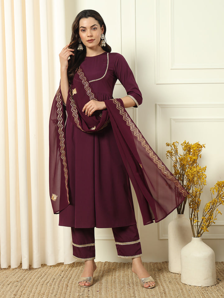 Graceful Wine Suit | Crepe top bottom with dupatta