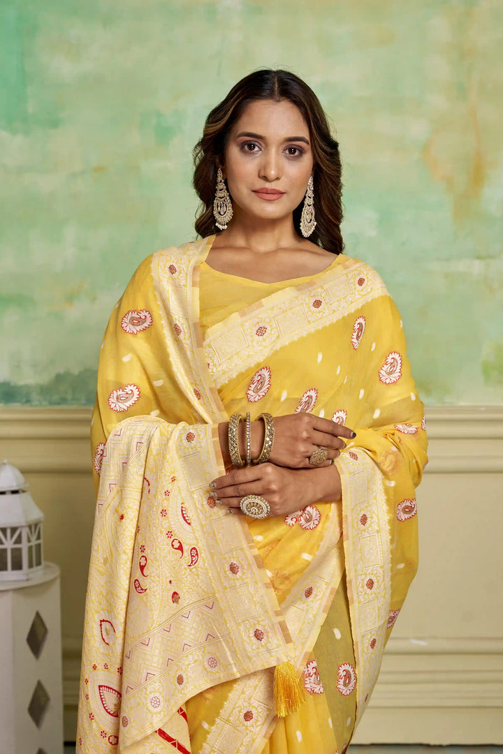 Designer Cotton Saree | Elegant Wevon Work for Wedding & Festive Occasions