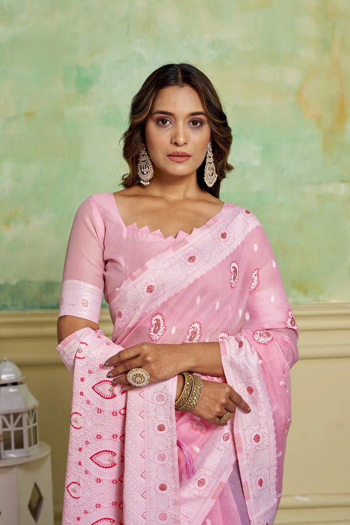 Designer Cotton Saree | Elegant Wevon Work for Wedding & Festive Occasions
