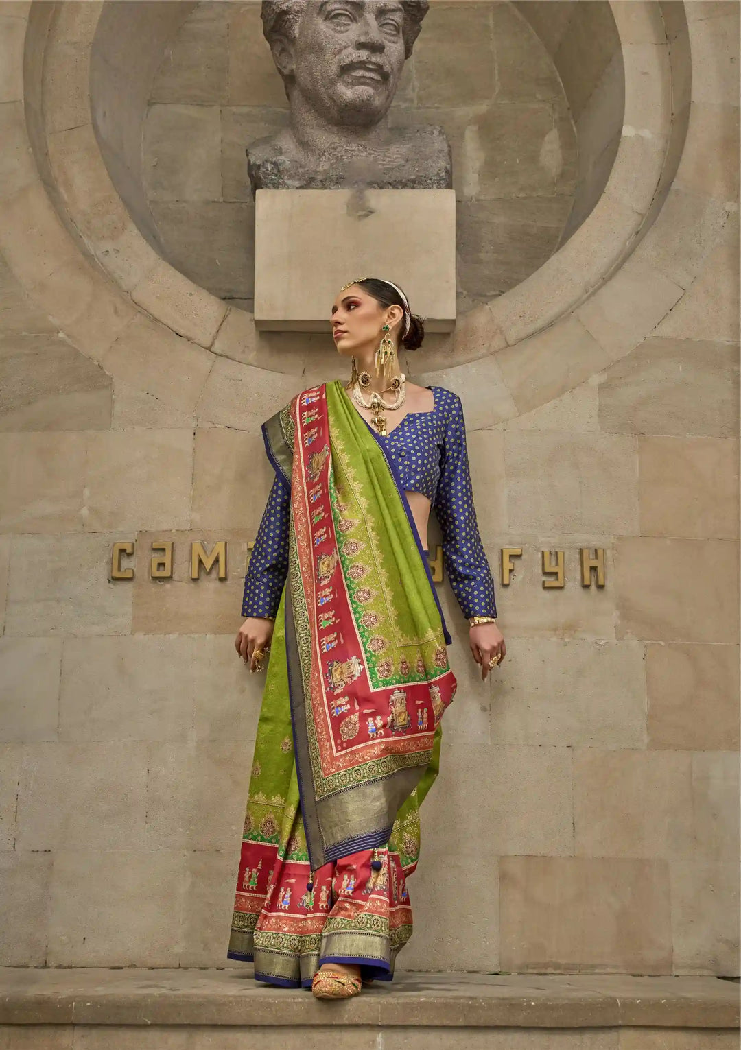 Parrot Green Designer P-V Silk Saree | Elegant Weaving-Jari & Printed for Weddings