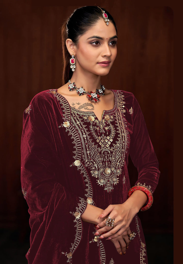 Graceful Navy Suit | Velvet top bottom with Jacquard dupatta