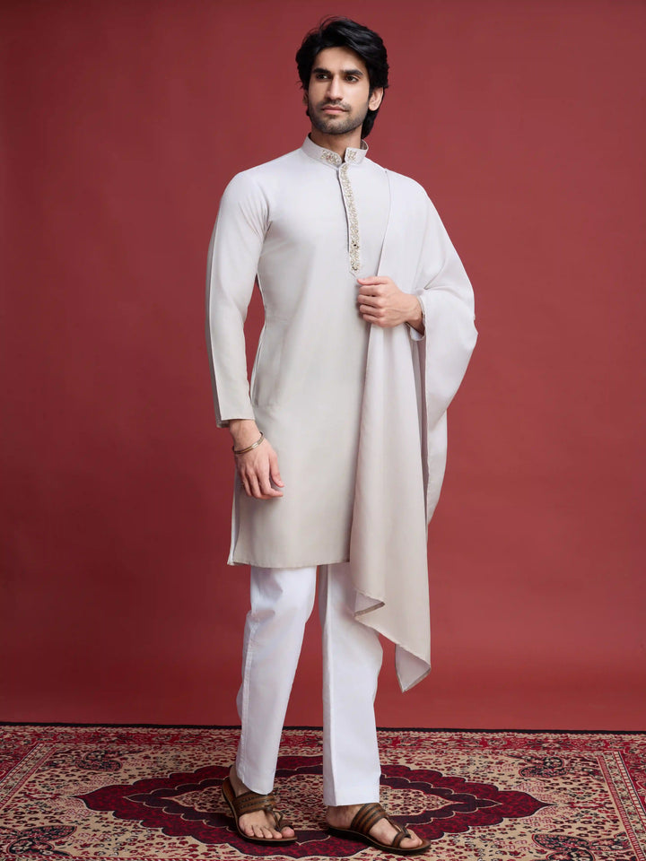 Classic Beige Ethnic Kurta | Rayon Kurta & Dupatta with Mirror Work