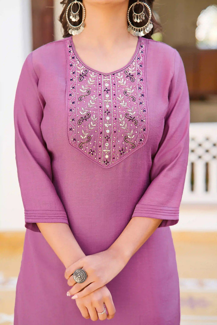 Charming Mauve Suit | Vetigun top bottom with Chanderi dupatta
